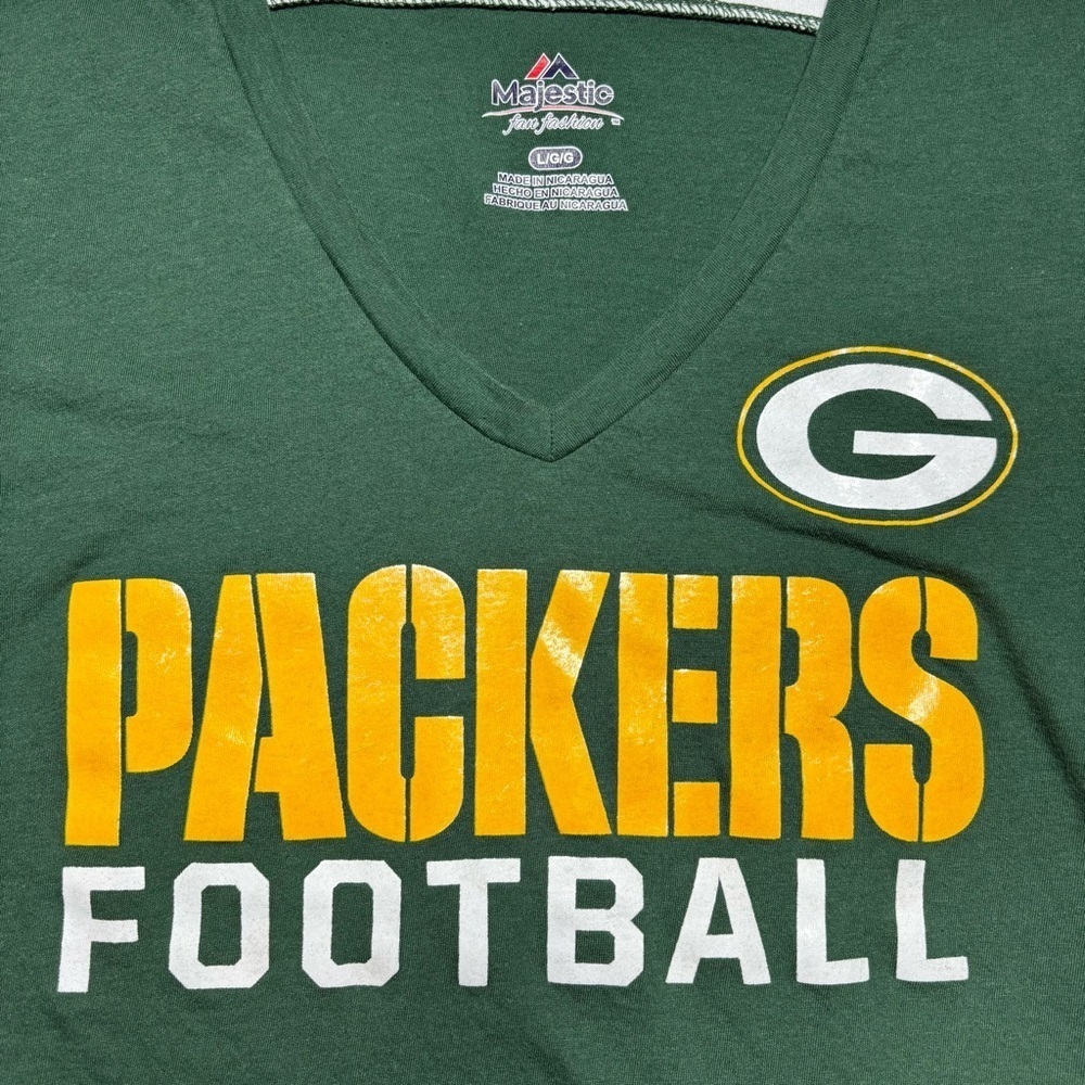 Green Bay Packers Shirt Womens Large Vneck Tee NFL Football Game Day Fan Party - Picture 3 of 4